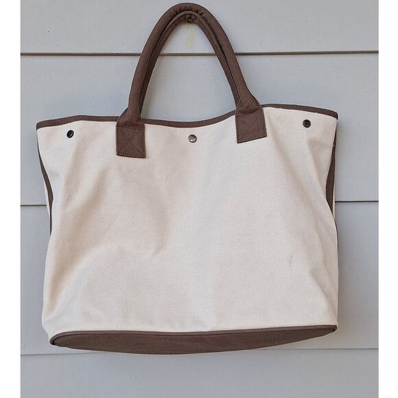 Restoration Hardware Heavy Duty Cotton Canvas Tote Bag Cream Brown 21.5"x14.5" - Picture 4 of 12